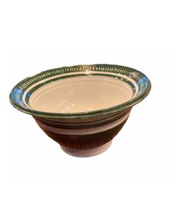 Studio Art Pottery Stoneware Bowl Hand Thrown Signed green Primitive 10.5”