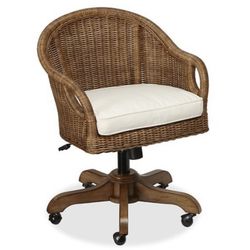 Pottery Barn Wingate Rattan Swivel Desk Office Chair, Pecan + Cushion, Cream