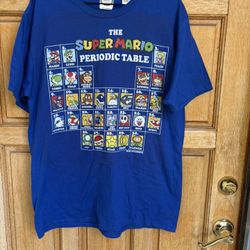 Nintendo Super Mario Periodic Table Graphic T Shirt Blue Men L Licensed