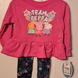 Baby Girls Outfit Size 18 Months Shirt & Leggings Peppa Pig NEW! Pink Blue
