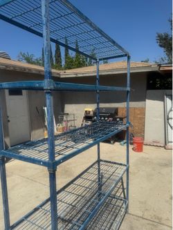 Blue commercial wire shelving unit
