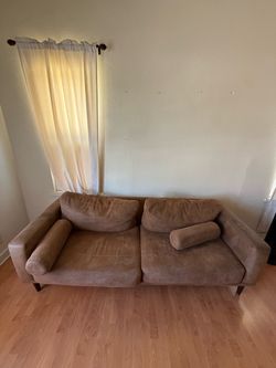Brown Suede Mid-Century Modern Sofa