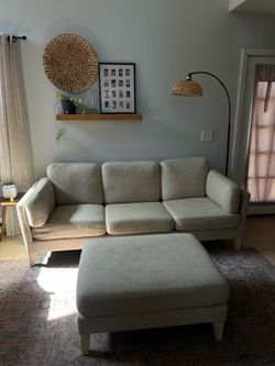 Noelle oatmeal woven sofa and ottoman