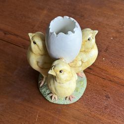 Three Ceramic Chicks With Egg Figurine