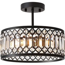 Modern Crystal Ceiling Light – Black Semi Flush Mount – Brand New