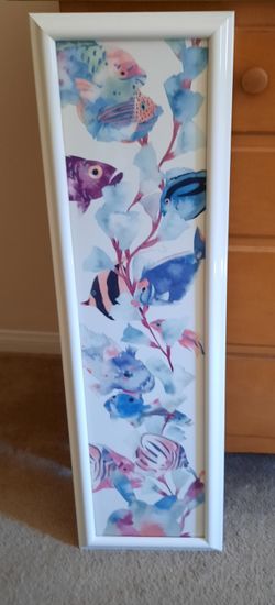 WATERCOLOR PRINT OF FISH, COLORFUL, GLOSSY FRAME