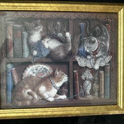 Mischief by Janet Kruskamp Framed Print Three Cats Wall Art Decor