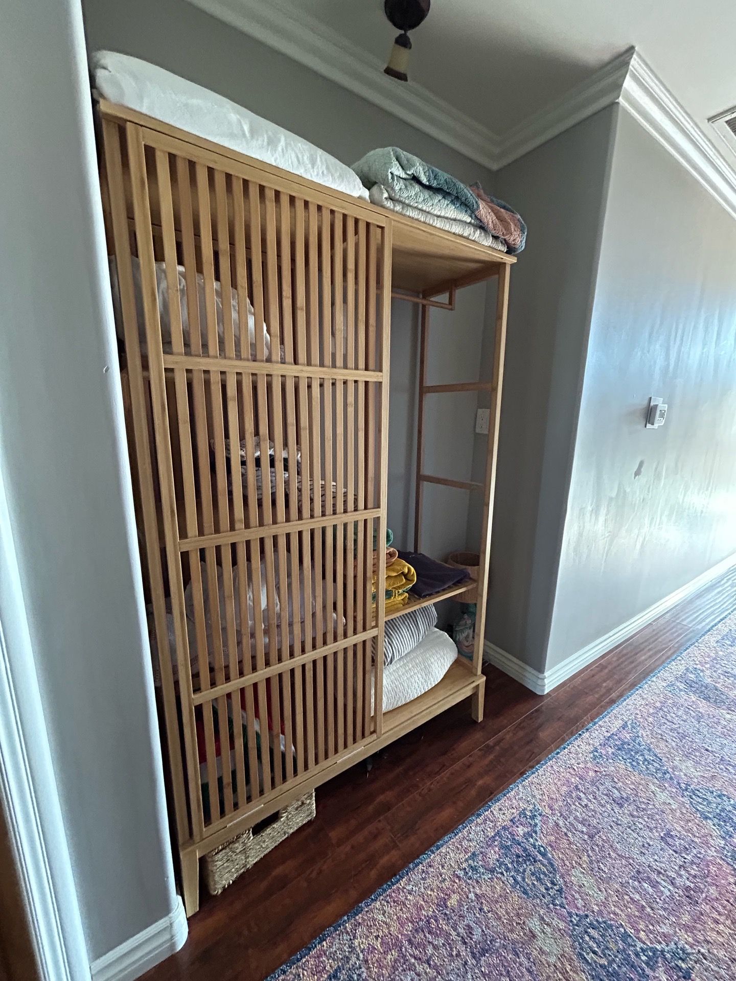 NORDKISA Open wardrobe with sliding door, bamboo, 47 1/4x73 1/4 "
