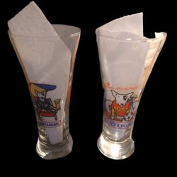2 Bud light glass Tumbler spuds McKenzie vintage 1988 Sports Anheuser-Busch. Great shape. No cracks.