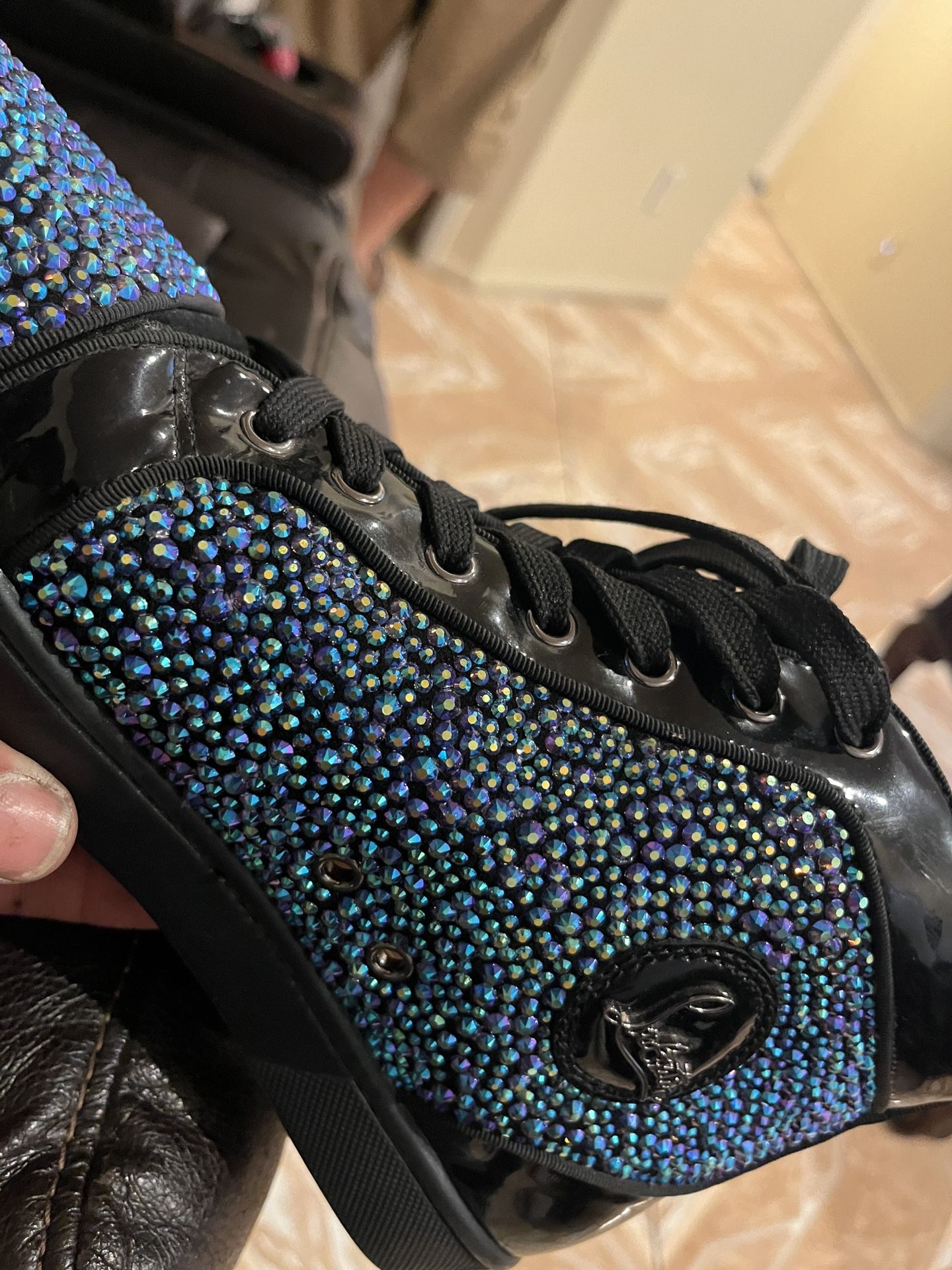 Christian Louboutin High Top Sneakers Navy Blue Diamond