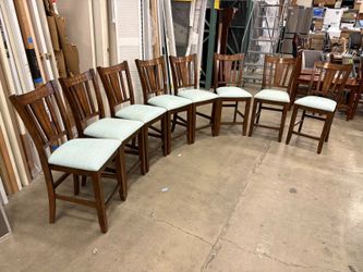 GREEN RIVER FURNITURE Dark Finished Counter Height Dining Chair with Heathered Sky Blue Seat (Set of 8)