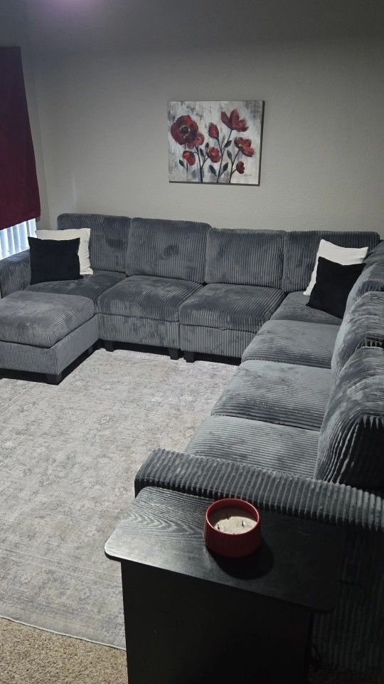 Dark Gray Corduroy Secional Couch
