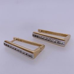 14k Yellow Gold Rectangle Dangle Style Diamond Earrings