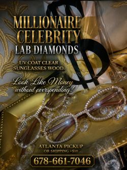 Millionaire Celebrity Lab Stones UV coat clear sunglasses wood. Look Like Money *One (1) Lightweight Luxe Style *Comes with a white protective case fo