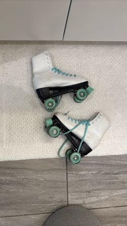 Size 7 Roller Skates - white with neon blue accents