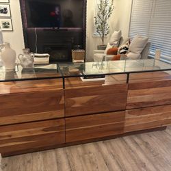 Crate and Barrel (CB2)  Lawson 78” Wood 6-Drawer Dresser with Glass Top