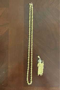 30g 22” 14k Solid Gold Rope Chain + 12.5g 2-3” 14K solid Two-Tone Saint Judas Pendant