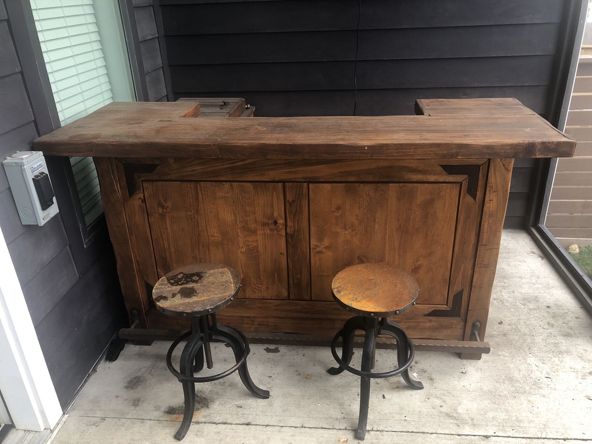 Wooden bar and stools