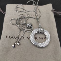 David Yurman Diamond Pavé Spiral Pendant 30mm Necklace 18K
