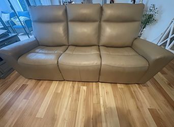 Taupe Leather 86" Flexsteel Reclining Sofa