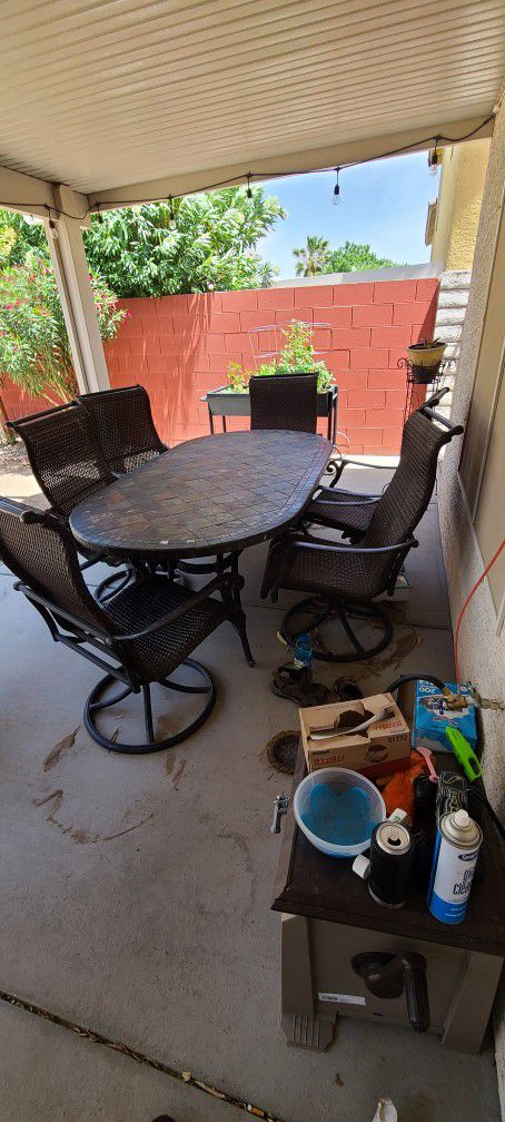 Outdoor Patio Table  W/6 Highback Swivel Chairs