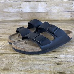 Birkenstock Arizona Leather Flat Women's Sandals Black Big Buckle 40 L9 M7