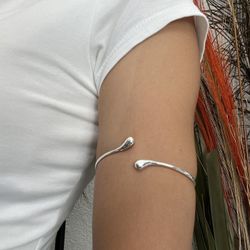 2 in 1 style S925 silver chunky arm cuff bangle bracelet,Silver bangle bracelet,Silver irregular cuff bracelet,Everyday bracelet jewelry,Gift for her 