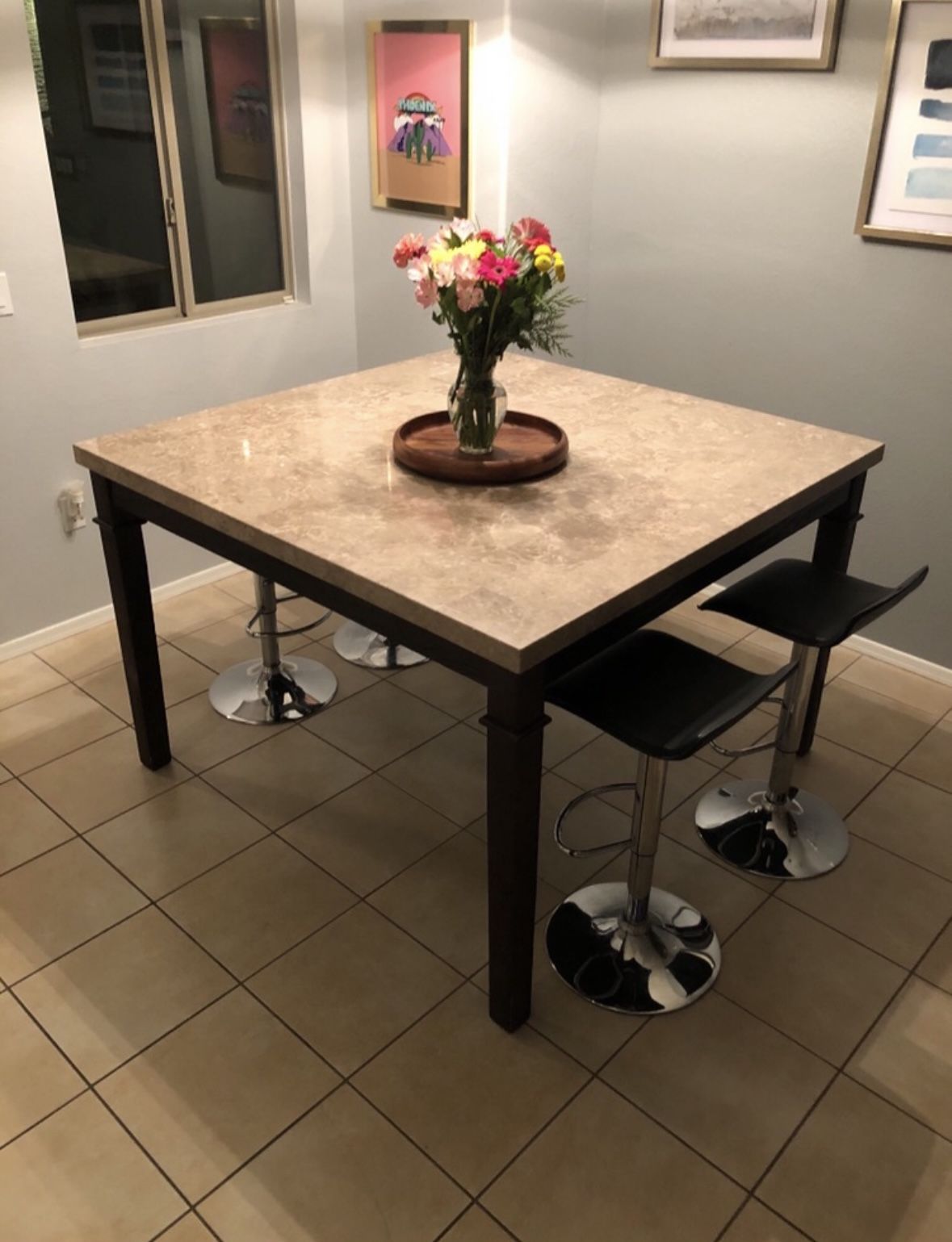 52” Square Stone-Top Dining Table – Excellent Condition