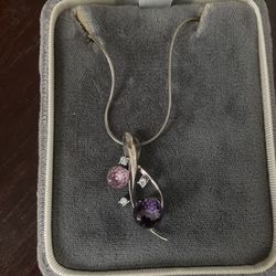 Vintage Sterling Silver Pink and Purple Crystal Necklace