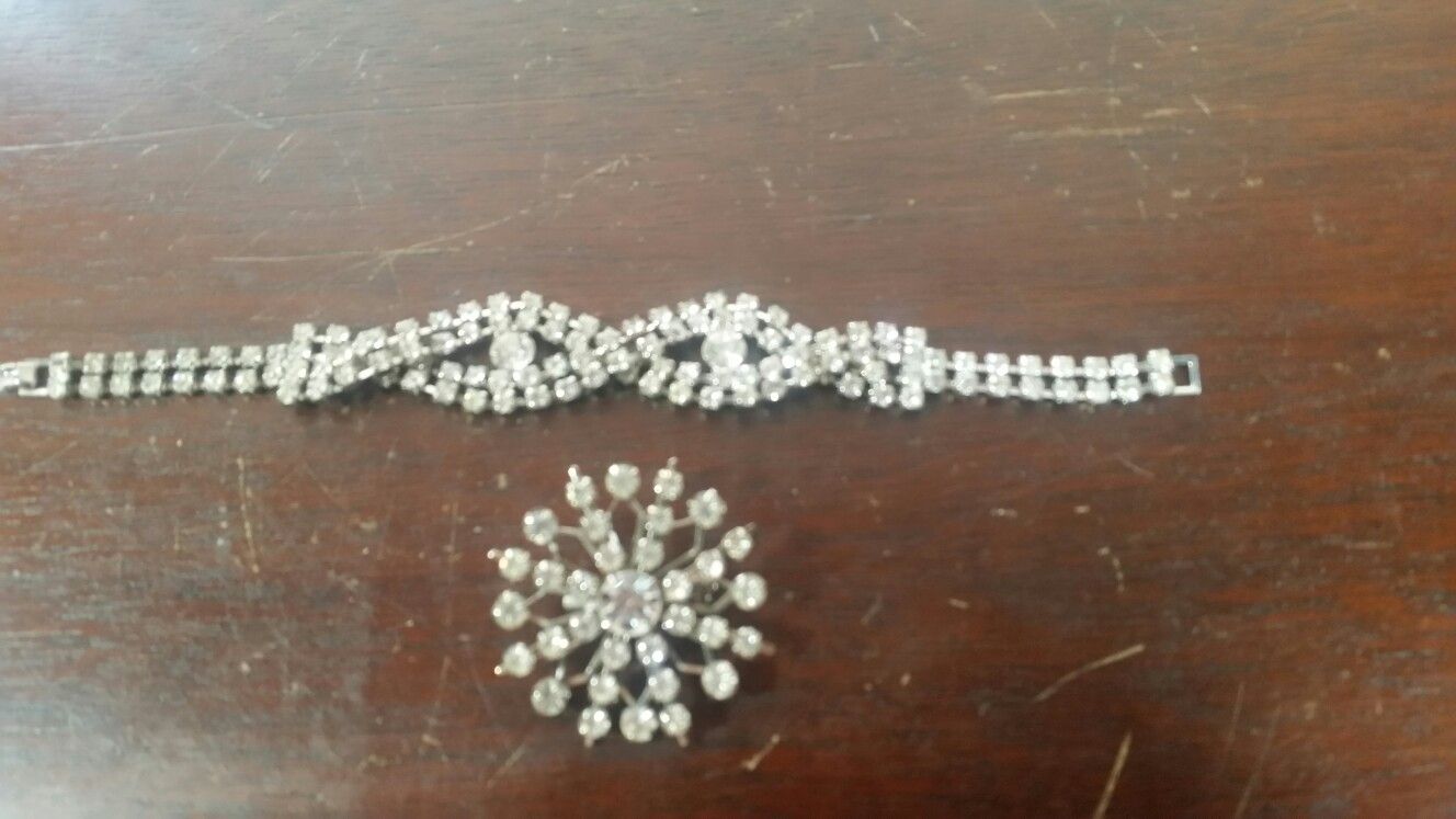 Vintage Rhinestone Bracelet & Brooch