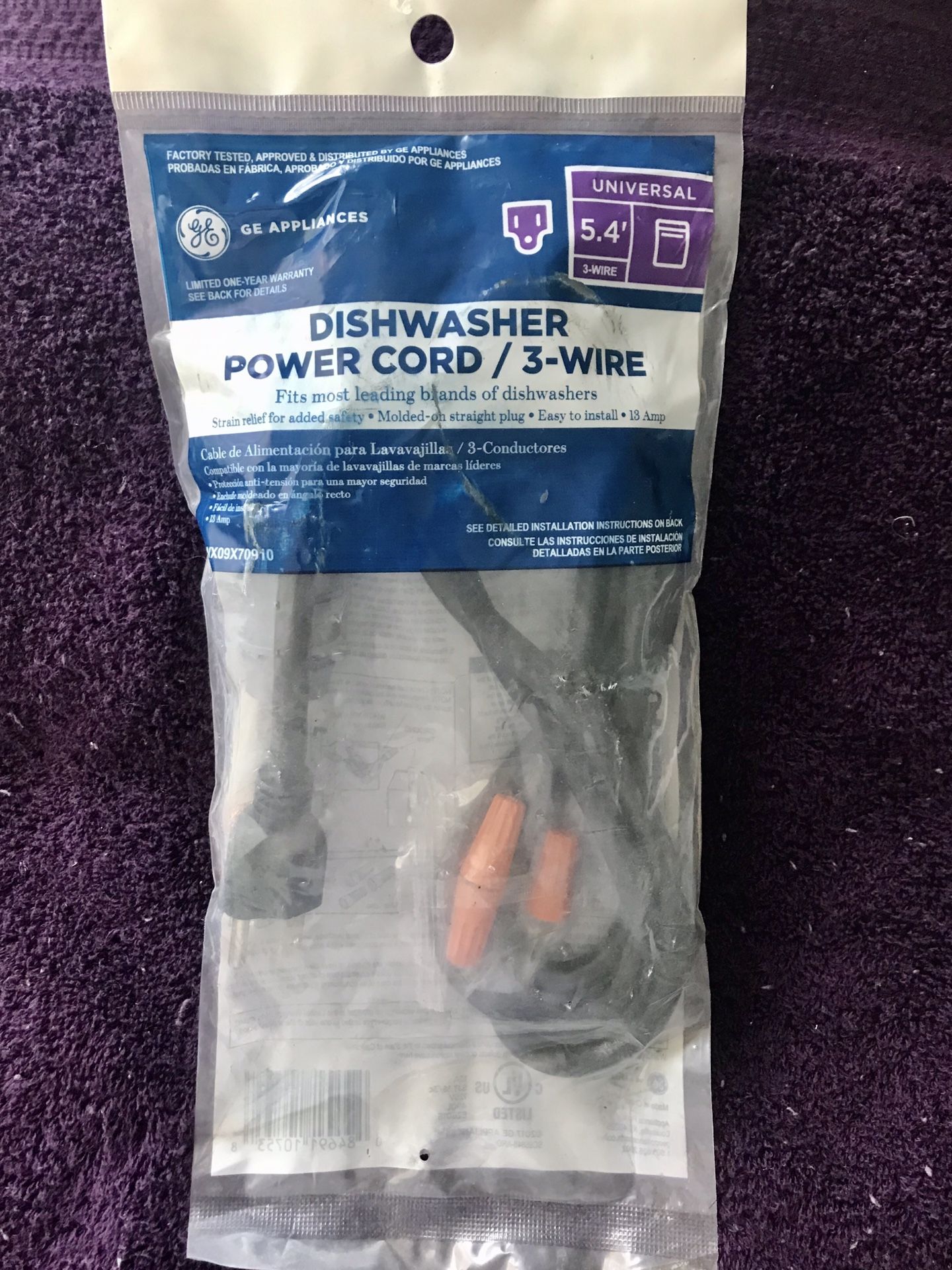 “GENUINE GE” DISHWASHER UNIVERSAL POWER CORD, 3-WIRE...