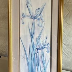 Vintage Limited Edition Blue Iris Print by Carmel Foret