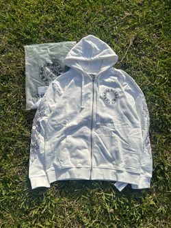 White Chrome Heart Zip-Up Hoodie