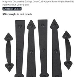 AntiqueSmith Magnetic Decorative Garage Door Curb Appeal Faux Hinges Handles Hardware Kit Color Black