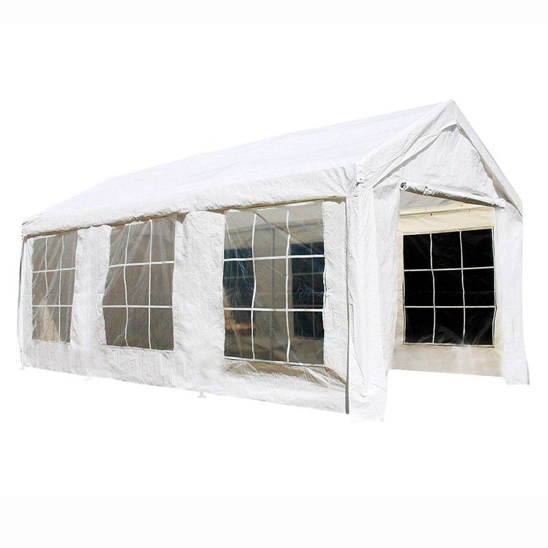 CPWT1020 Outdoor Event Gazebo Canopy Tent with Sidewalls and Windows 10 x 20 x 8 Feet White