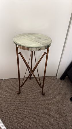 Vintage Mirrored Accent Table with Rustic Iron Base