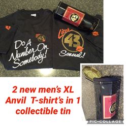 2 Anvil Quality XL Tees In Collectible Tin “Do A Number On Somebody” 