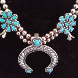 Sterling Silver Necklace.very Old .the Real Thing. Blue Stones