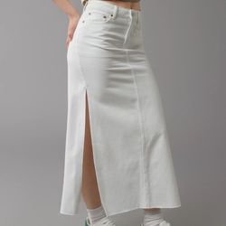 American Eagle white denim long maxi double slit skirt size 8 women’s