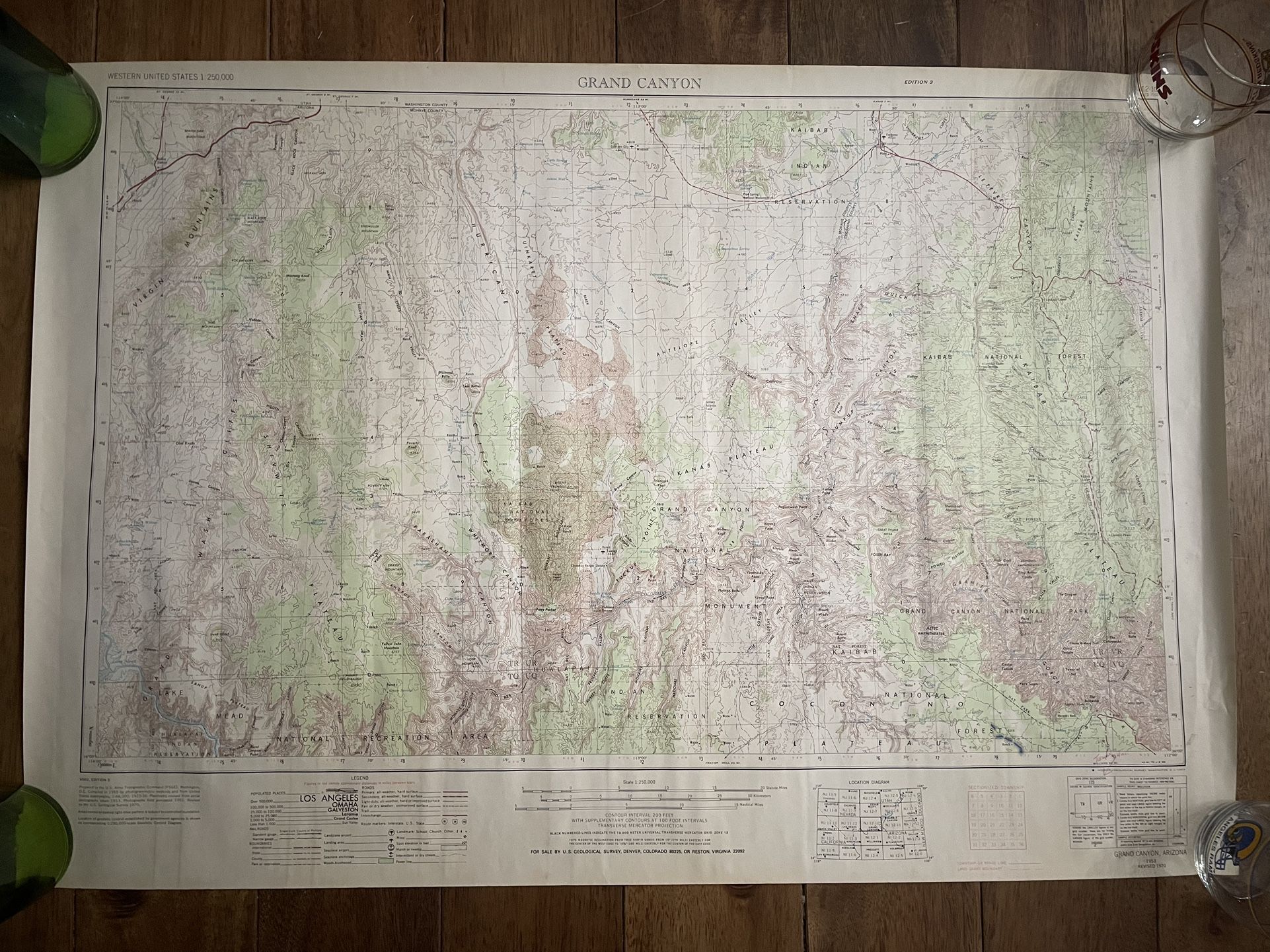 Grand Canyon map, "edition 3 revised 1970 NJ 12-10 US Geological Survey Vintage