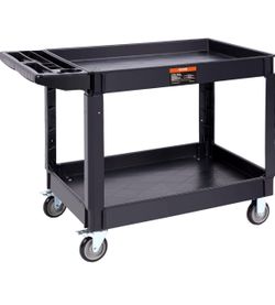 VEVOR Utility Service Cart, 2 Shelf 550LBS Heavy Duty Plastic Rolling Utility Cart with 360° Swivel Wheels (2 with Brakes), Large Lipped Shelf=991
