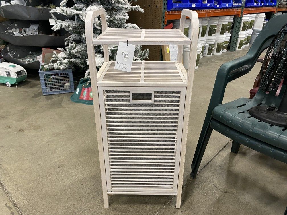 WEST ELM White Bamboo Hamper