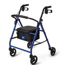 Medline Medical Transport Walker Light Weight Hand Brakes Seat Cushion Brand New In Box Blue 