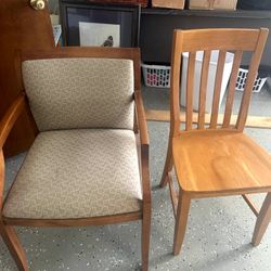 Upholstered Wooden Armchair And Wooden Dining/Side Chair
