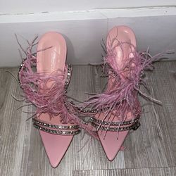 Pink Burlesque Feather Heels 