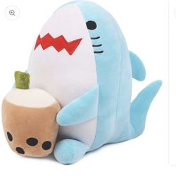 Stuffed Boba with Shark Plushie Bubble Tea Pillow 9.4 inch