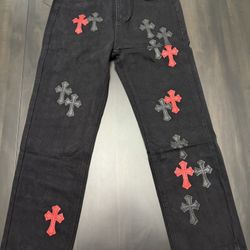 🖤 Chrome Hearts Black Cross Patch Jeans