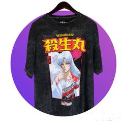 Hot Top Black Multicolored T-Shirt - Size SM  InuYasha Sesshomaru Magazine Dark Wash T-Shirt in size SM 