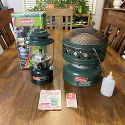1986 Coleman 288A lantern and 1967 Coleman 513-700, 5000 BTU Catalytic Heater