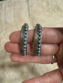 Sterling Silver & Turquoise Half Hoop Earrings